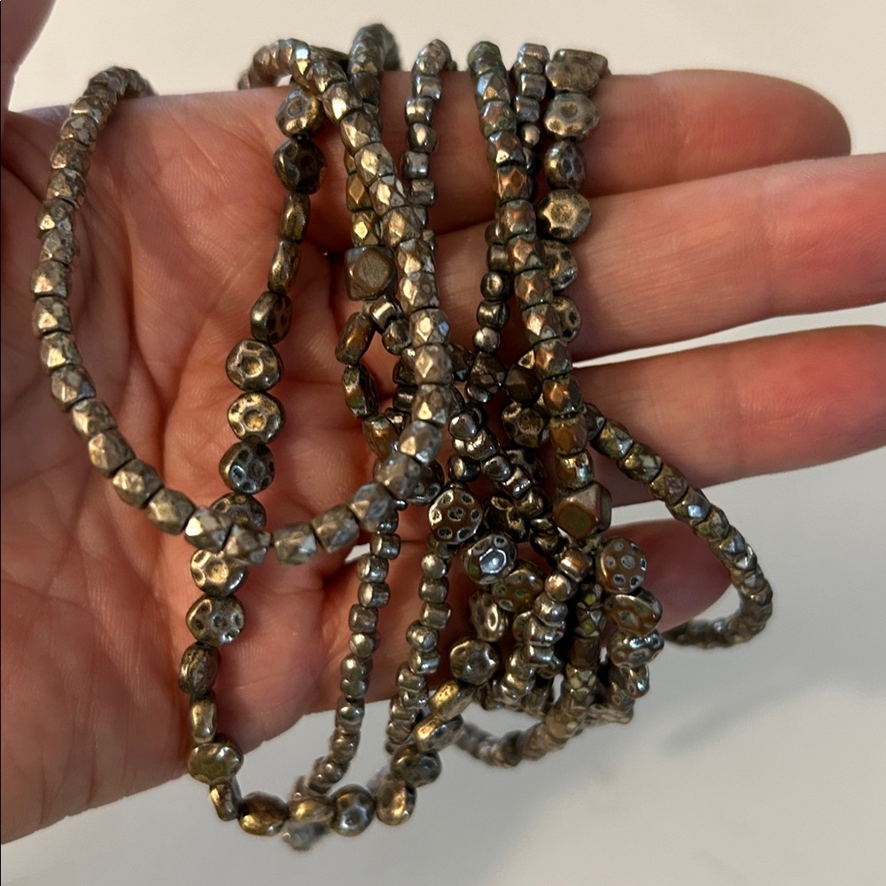 Lucky brand triple-Strand Beaded Necklace silvertone and goldtone